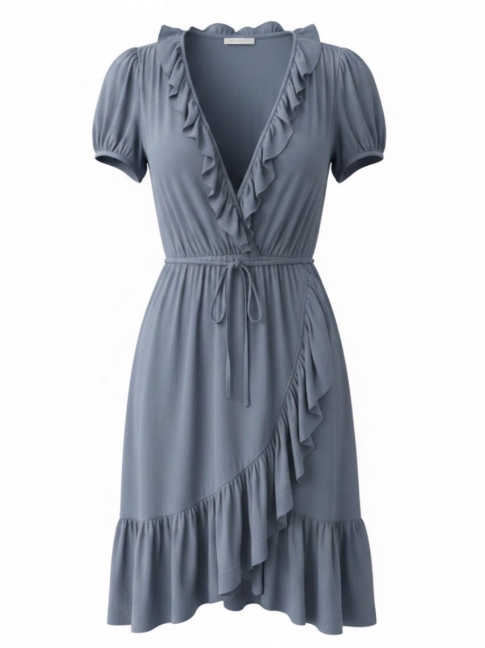 Aritzia Sunday Best Ruffle Wrap Dress in Grey Blue